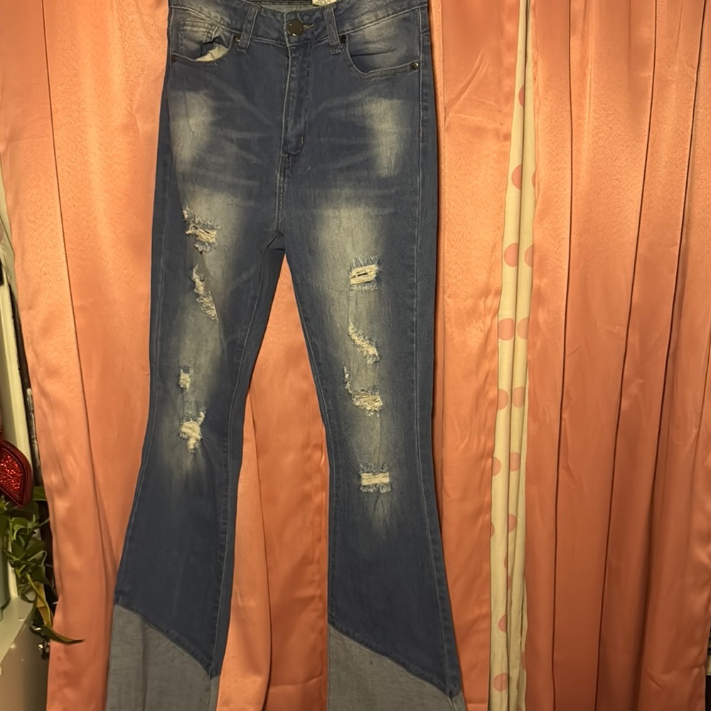 VIP Distressed Blue Flare Jeans